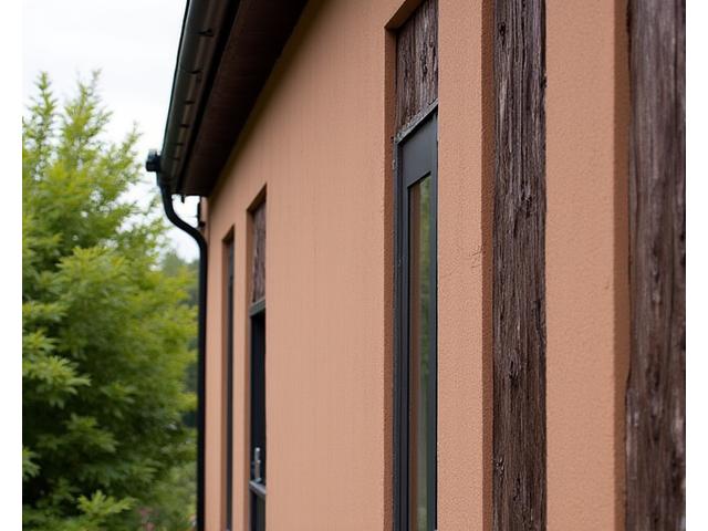 Fassade eines Fachwerkhauses nach der Restaurierung, Lehmputz erneuert